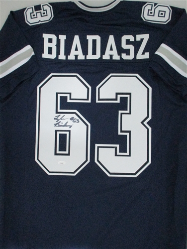 TYLER BIADASZ SIGNED CUSTOM REPLICA COWBOYS BLUE JERSEY - JSA