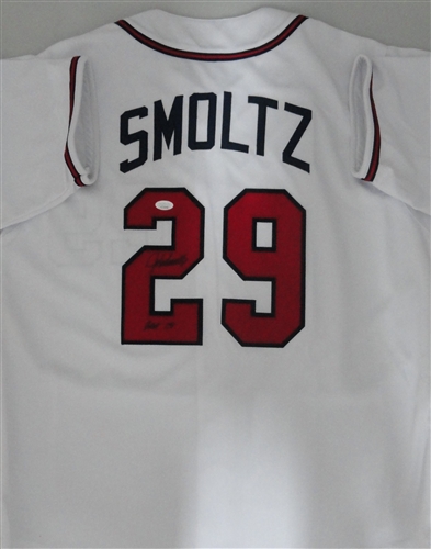 JOHN SMOLTZ SIGNED CUSTOM REPLICA BRAVES WHITE JERSEY W/ HOF - JSA