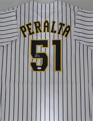 FREDDY PERALTA SIGNED CUSTOM REPLICA BREWERS PINSTRIPE JERSEY - JSA