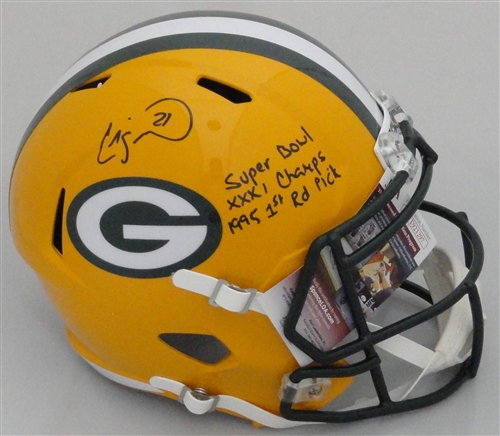 CRAIG NEWSOME SIGNED FULL SIZE PACKERS REPLICA SPEED HELMET W/ SCRIPTS - JSA