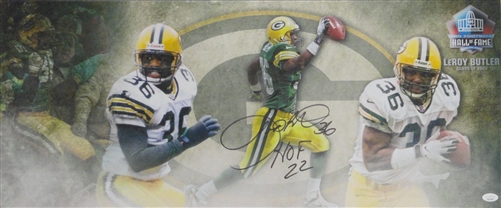 LEROY BUTLER SIGNED 13X31 STRETCHED CUSTOM PACKERS CANVAS COLLAGE - JSA