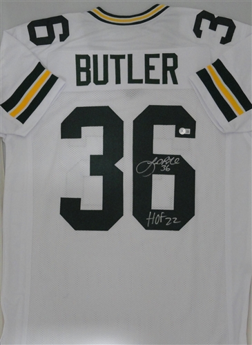 LEROY BUTLER SIGNED CUSTOM REPLICA PACKERS WHITE JERSEY W/ HOF 22 - JSA