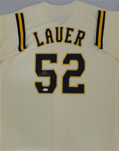 ERIC LAUER SIGNED CUSTOM REPLICA BREWERS CREAM JERSEY - JSA