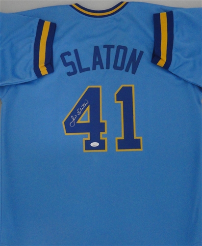 JIM SLATON SIGNED CUSTOM REPLICA BREWERS BLUE JERSEY - JSA