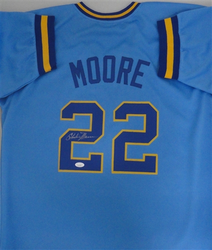 CHARLIE MOORE SIGNED CUSTOM REPLICA BREWERS BLUE JERSEY - JSA