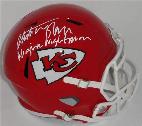 CHIEFS CHRISTIAN OKOYE SIGNED FULL SIZE REPLICA SPEED HELMET W/ SCRIPT - BAS