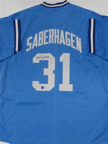 ROYALS BRET SABERHAGEN SIGNED CUSTOM REPLICA ROYALS BLUE JERSEY -  BAS