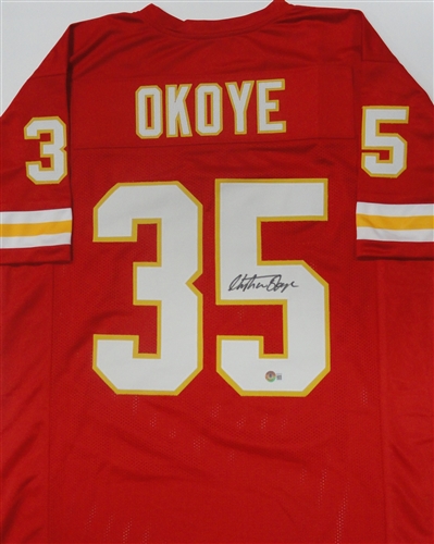 CHRISTIAN OKOYE SIGNED CUSTOM REPLICA KC CHIEFS RED JERSEY -  BAS