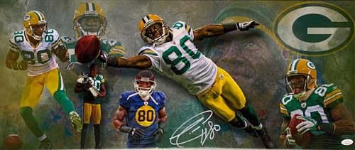 DONALD DRIVER SIGNED 13X31 STRETCHED CUSTOM PACKERS CANVAS COLLAGE - JSA