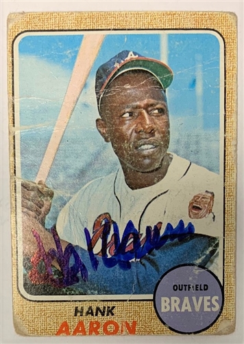 HANK AARON SIGNED VINTAGE 1968 TOPPS BRAVES CARD #110 - JSA