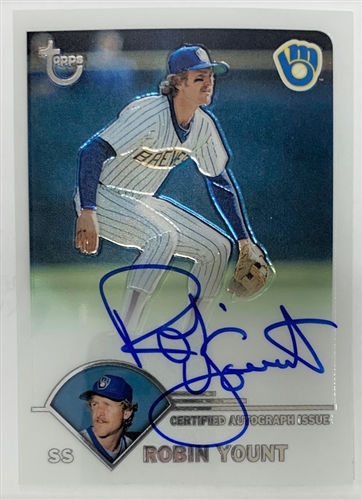 ROBIN YOUNT SIGNED 2003 TOPPS CHROME CERTIFIED AUTOGRAPH BREWERS CARD #TA-RY