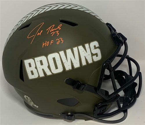 JOE THOMAS SIGNED FULL SIZE REPLICA SALUTE TO SERVICE SPEED BROWNS HELMET W/ HOF '23 - JSA