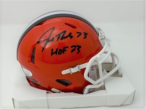 JOE THOMAS SIGNED RIDDELL THROWBACK BROWNS MINI HELMET W/ HOF '23- JSA