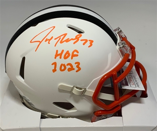 JOE THOMAS SIGNED RIDDELL BROWNS FLAT WHITE SPEED MINI HELMET W/ HOF '23- JSA