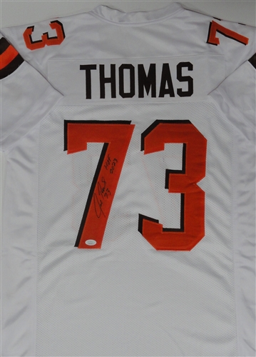 JOE THOMAS SIGNED CUSTOM REPLICA CLE BROWNS WHITE JERSEY W/ HOF 2023 - JSA