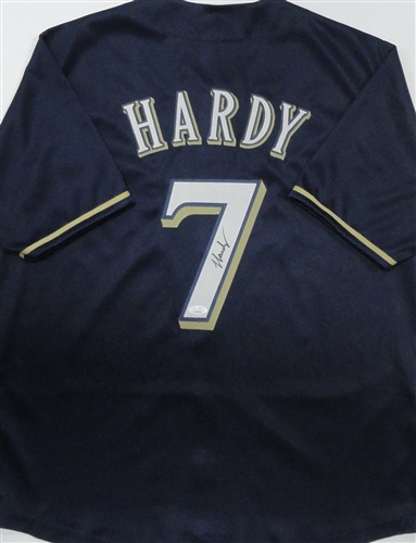 JJ HARDY SIGNED CUSTOM REPLICA BREWERS NAVY JERSEY - JSA