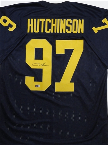 AIDAN HUTCHINSON SIGNED CUSTOM REPLICA WOLVERINES BLUE JERSEY - BAS