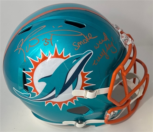 RICKY WILLIAMS SIGNED FULL SIZE DOLPHINS FLASH REPLICA SPEED HELMET W/ SCRIPT - JSA