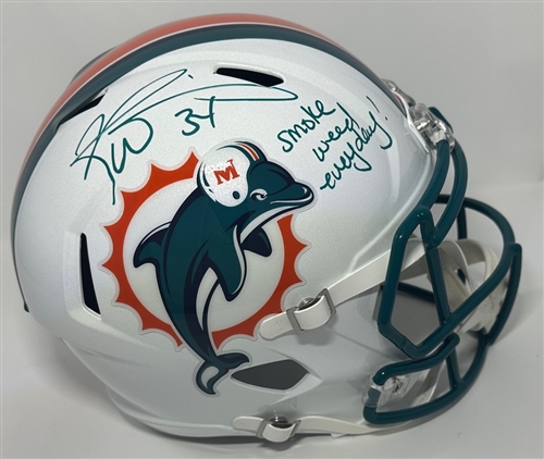 RICKY WILLIAMS SIGNED FULL SIZE DOLPHINS REPLICA SPEED HELMET W/ SCRIPT - JSA