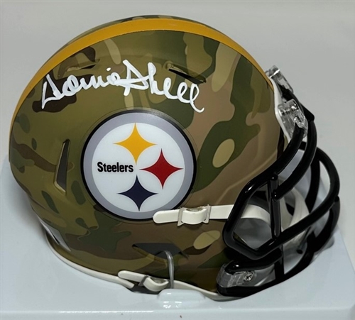 DONNIE SHELL SIGNED STEELERS CAMO SPEED MINI HELMET - BAS