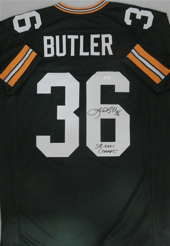 LEROY BUTLER SIGNED CUSTOM REPLICA PACKERS GREEN JERSEY W/ 2 SCRIPTS - JSA