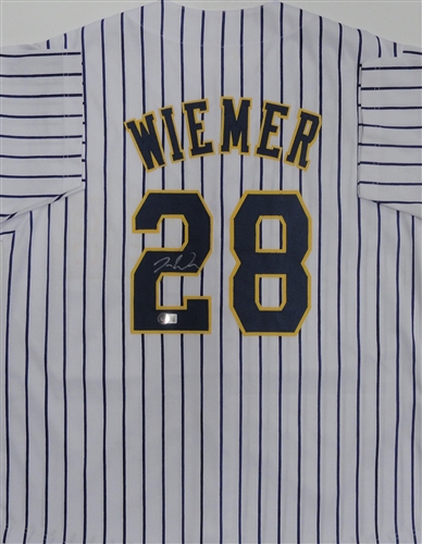 JOEY WIEMER SIGNED CUSTOM REPLICA PINSTRIPE BREWERS JERSEY - BAS