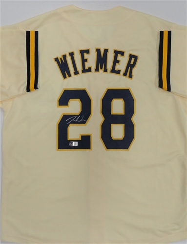 JOEY WIEMER SIGNED CUSTOM REPLICA CREAM BREWERS JERSEY - BAS