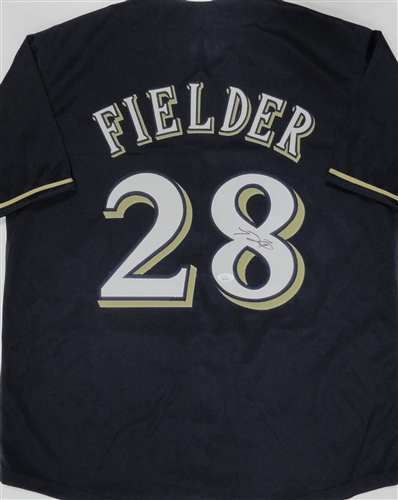 PRINCE FIELDER SIGNED BREWERS CUSTOM REPLICA NAVY JERSEY - JSA