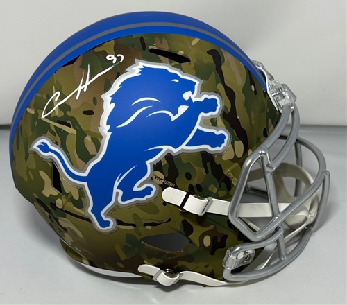 AIDAN HUTCHINSON SIGNED FULL SIZE REPLICA CAMO SPEED LIONS HELMET - BAS