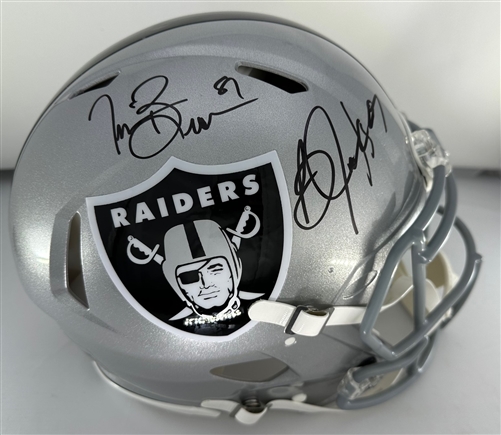 BO JACKSON & TIM BROWN DUAL SIGNED FULL SIZE AUTHENTIC RAIDERS SPEED HELMET- BAS