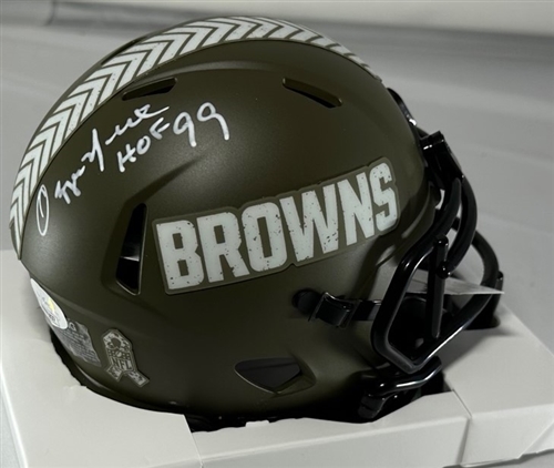 OZZIE NEWSOME SIGNED BROWNS SALUTE SPEED MINI HELMET - JSA