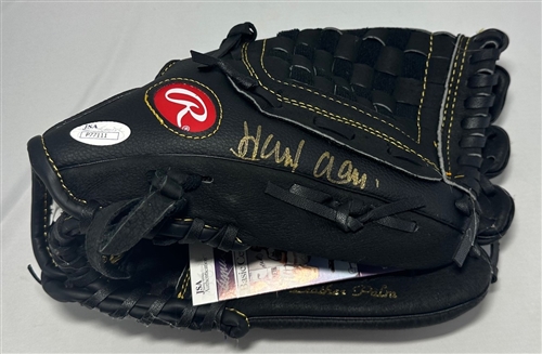 HANK AARON (d) SIGNED RAWLINGS FULL SIZE REPLICA GLOVE - JSA