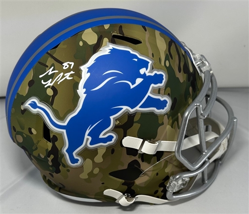 SAM LAPORTA SIGNED FULL SIZE LIONS CAMO REPLICA SPEED HELMET - BAS