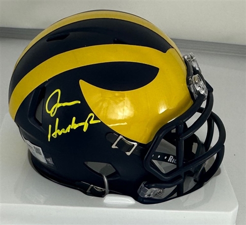 JIM HARBAUGH SIGNED MICHIGAN WOLVERINES SPEED MINI HELMET - FAN