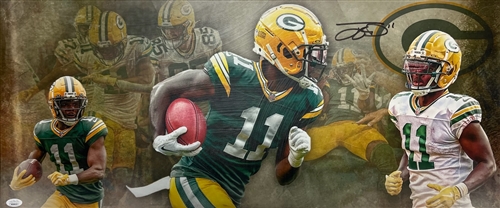 JAYDEN REED SIGNED 13X31 STRETCHED CUSTOM PACKERS CANVAS COLLAGE - JSA