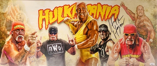 HULK HOGAN SIGNED 13X31 STRETCHED CUSTOM CANVAS COLLAGE - JSA