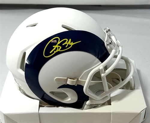 ISAAC BRUCE SIGNED RAMS FLAT WHITE SPEED MINI HELMET - BAS