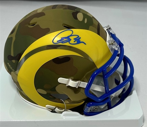 ISAAC BRUCE SIGNED RAMS CAMO SPEED MINI HELMET - BAS