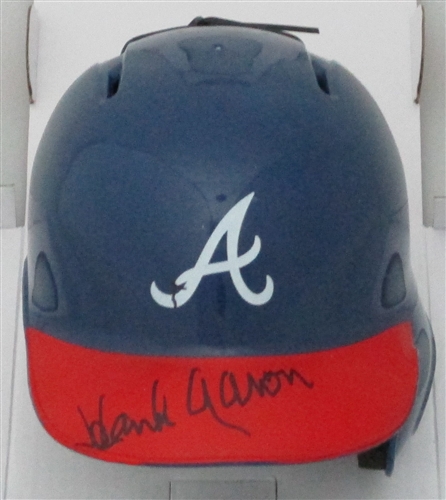 HANK AARON SIGNED ATLANTA BRAVES MINI HELMET - JSA