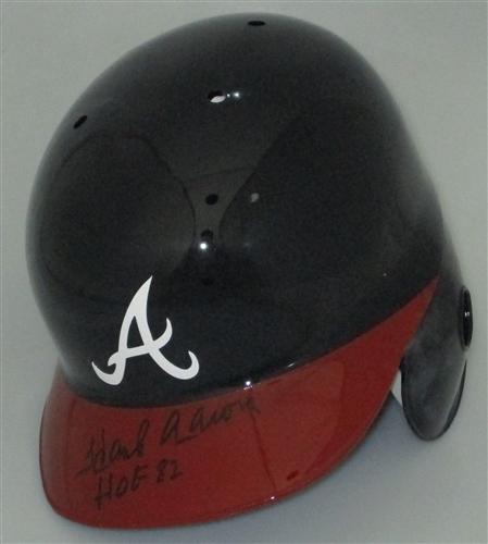 HENRY HANK AARON SIGNED FULL SIZE ATLANTA BRAVES EAR FLAP HELMET W/ HOF - JSA