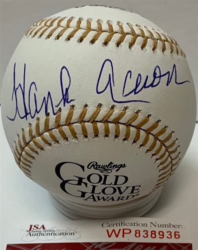 HENRY HANK AARON SIGNED OFFICIAL GOLD GLOVE LOGO BASEBALL - JSA