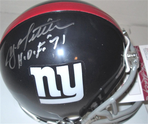 YA TITTLE SIGNED GIANTS THROWBACK MINI HELMET - JSA