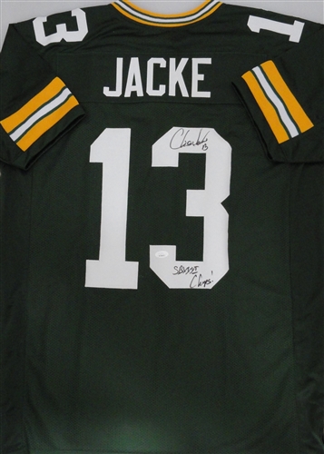 CHRIS JACKE SIGNED CUSTOM REPLICA PACKERS GREEN JERSEY W/ SB CHAMPS - JSA