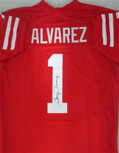 BARRY ALVAREZ SIGNED CUSTOM REPLICA RED WI BADGERS JERSEY