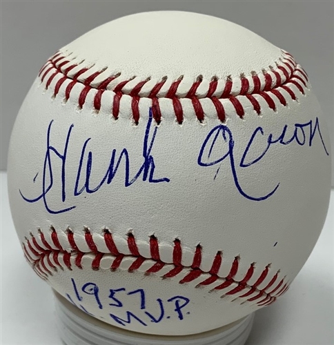 HENRY HANK AARON SIGNED MLB BASEBALL W/ "1957 NL MVP" - JSA