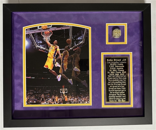 KOBE BRYANT FRAMED CHAMPIONSHIP RING W/ PHOTO & QUOTE