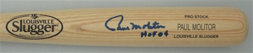 PAUL MOLITOR SIGNED LOUISVILLE SLUGGER NAME ENGRAVED BAT W/ HOF - JSA