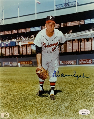 WARREN SPAHN (d) SIGNED 8X10 MILW. BRAVES PHOTO #3 - JSA