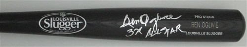 BEN OGLIVIE SIGNED LOUISVILLE SLUGGER NAME ENGRAVED BLACK BAT W/ SCRIPT - JSA