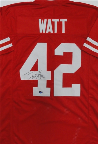 TJ WATT SIGNED CUSTOM REPLICA RED BADGERS JERSEY - BAS